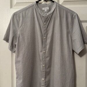 Calvin Klein Men’s Short-Sleeve Band Collar Shirt - Light Gray Textured